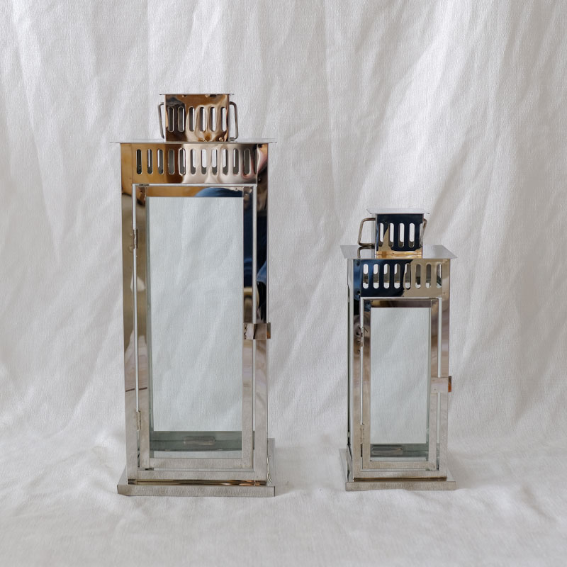 High Quality Stainless Steel Lantern Set of 2 Assorted with Clear Glass JL070008SM