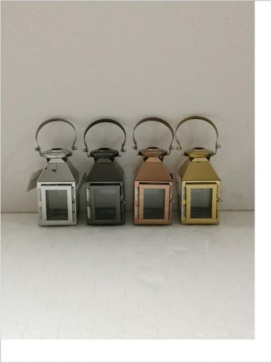 Indoor Decor Wedding Table Glass Silver Gold Mini Stainless Steel Tealight Metal Lantern