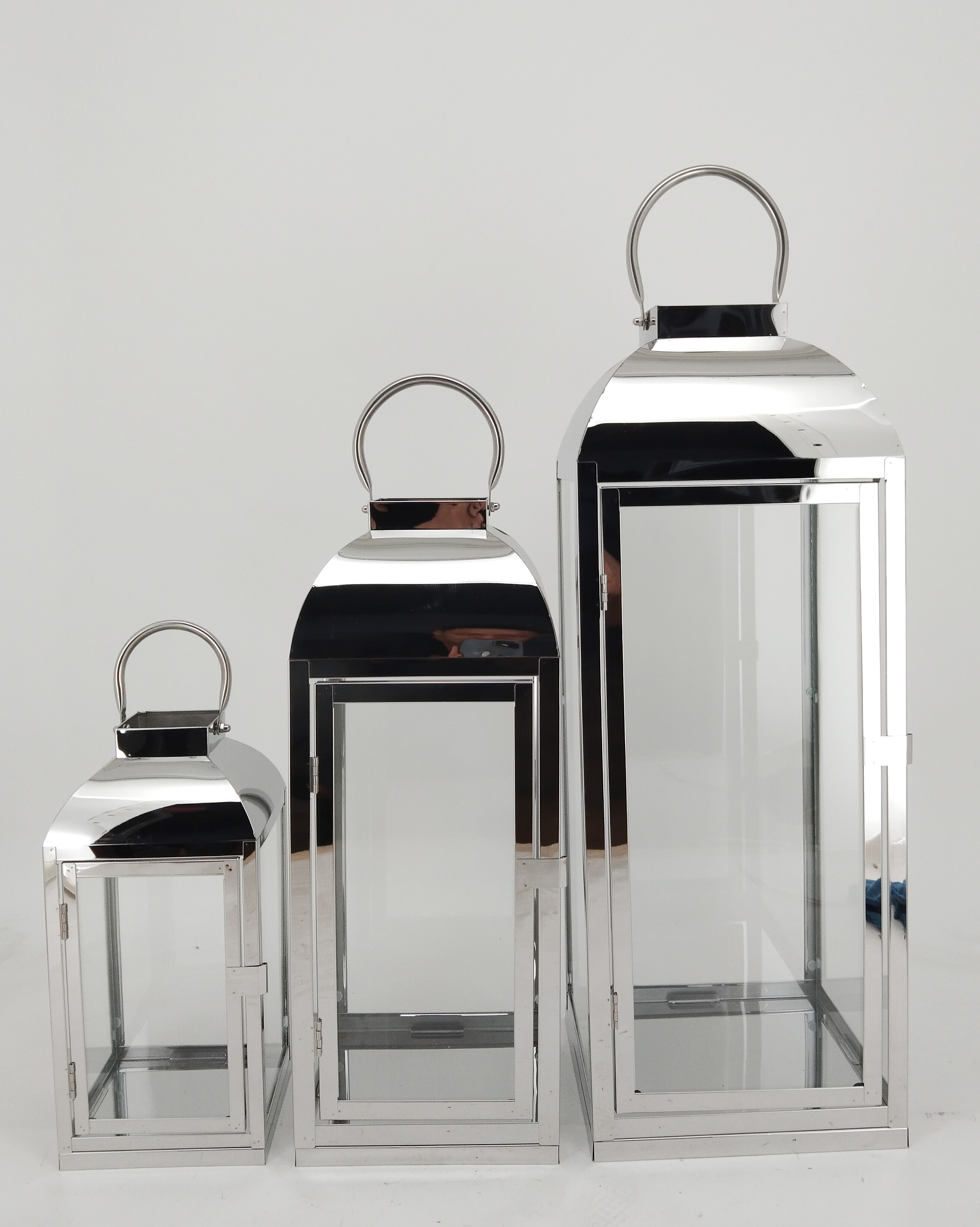 High Quality Stainless Steel Lantern Set of 2 Assorted with Clear Glass JL070043