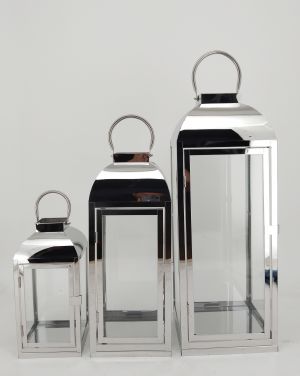 High Quality Stainless Steel Lantern Set of 2 Assorted with Clear Glass JL070043