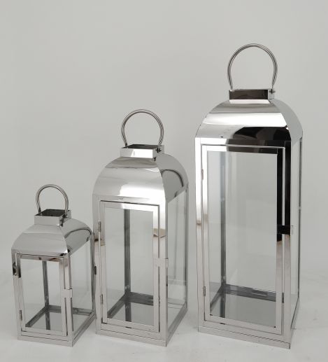 High Quality Stainless Steel Lantern Set of 2 Assorted with Clear Glass  