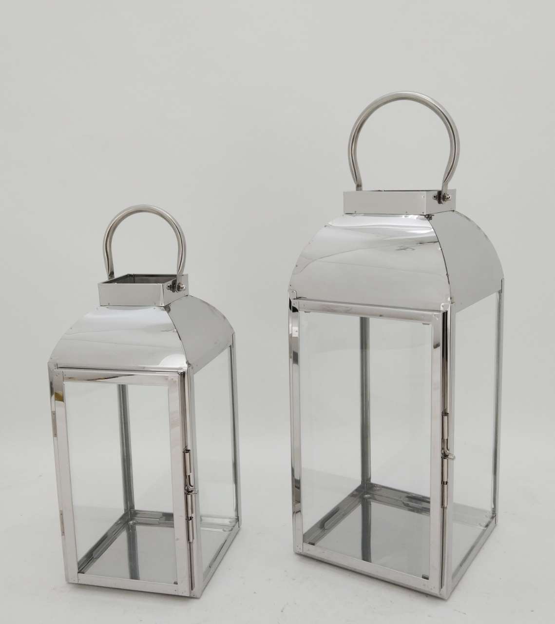 High Quality Stainless Steel Lantern Set of 2 Assorted with Clear Glass JL070047