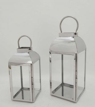 High Quality Stainless Steel Lantern Set of 2 Assorted with Clear Glass JL070047