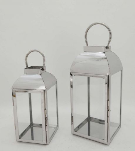 High Quality Stainless Steel Lantern Set of 2 Assorted with Clear Glass 