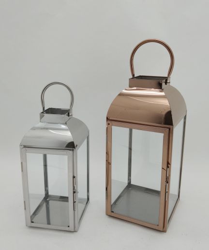 High Quality Stainless Steel Lantern Set of 2 Assorted with Clear Glass 