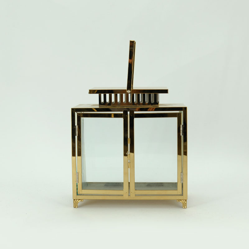 High Quality Stainless Steel Lantern Set of 2 Assorted with Clear Glass and black leather handle JL070084