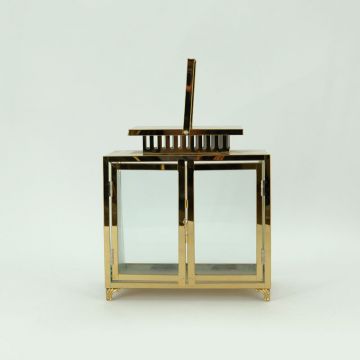 High Quality Stainless Steel Lantern Set of 2 Assorted with Clear Glass and black leather handle JL070084