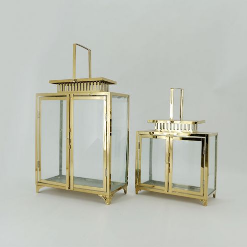 High Quality Stainless Steel Lantern Set of 2 Assorted with Clear Glass and black leather handle