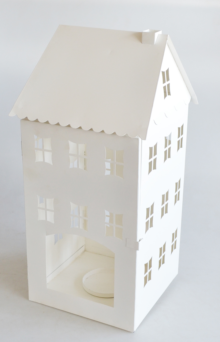 Metal Sheet Hanging Candle Lantern With White Powder Coating House Shape Design For Home Decoration JL010098L