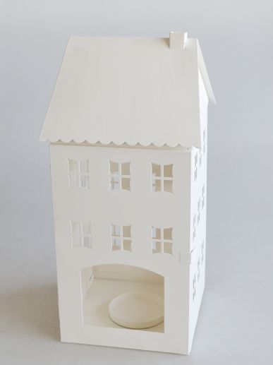 Metal Sheet Hanging Candle Lantern With White Powder Coating House Shape Design For Home Decoration