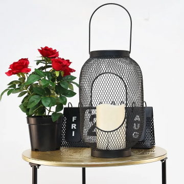 Modern Design Night Atmosphere Lanterns Cylindrical Black Lantern with Handle Candle Holder JL012285M