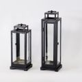 Black  Indoor Glass Outdoor Lantern Candle Holder with LED for Patio Front Porch Fireplace Living Room Modern Home Decor JL012844