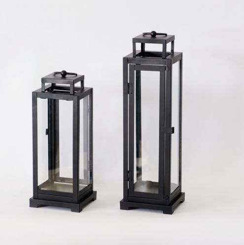 Black  Indoor Glass Outdoor Lantern Candle Holder with LED for Patio Front Porch Fireplace Living Room Modern Home Decor JL012844