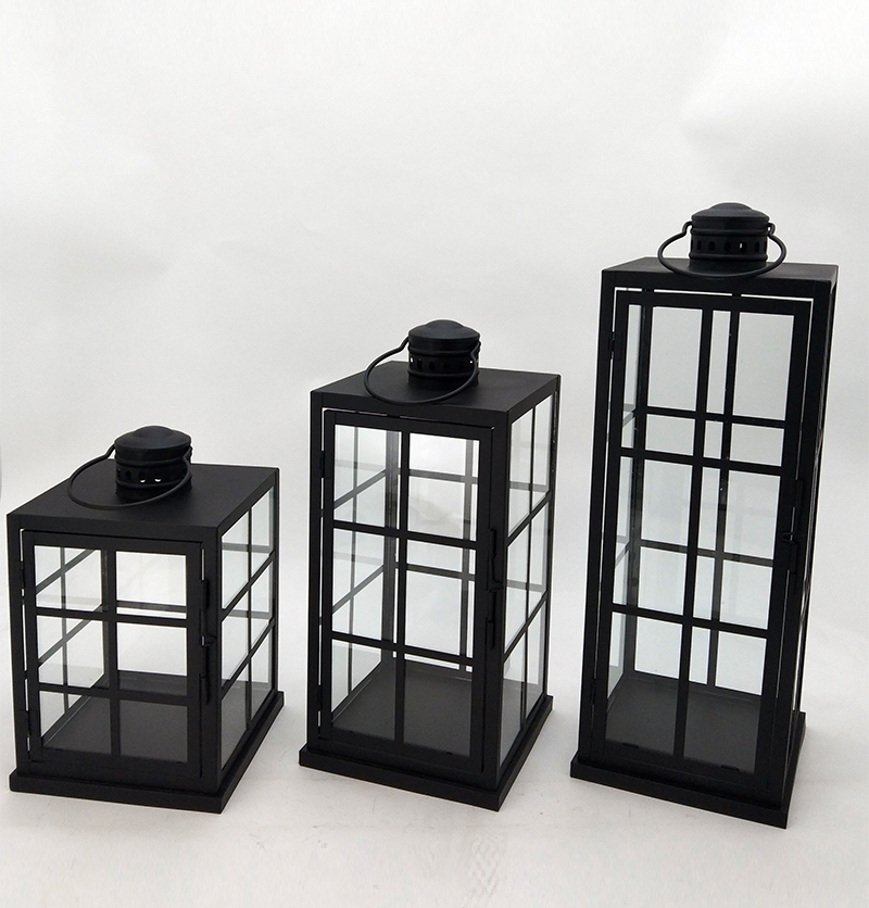 Metal Lanterns Simple European Style Iron Candle Holders with Clear Glass, For Home and Garden Decorations JL012564