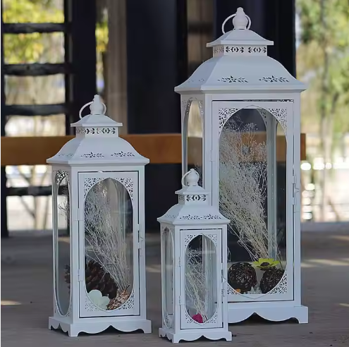 Wholesale Decoration Lantern Outdoor Garden Yard Home Decor Lantern Stand White Metal Lantern JL210049