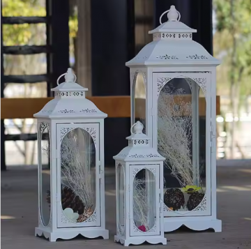 Wholesale Decoration Lantern Outdoor Garden Yard Home Decor Lantern Stand White Metal Lantern JL210049