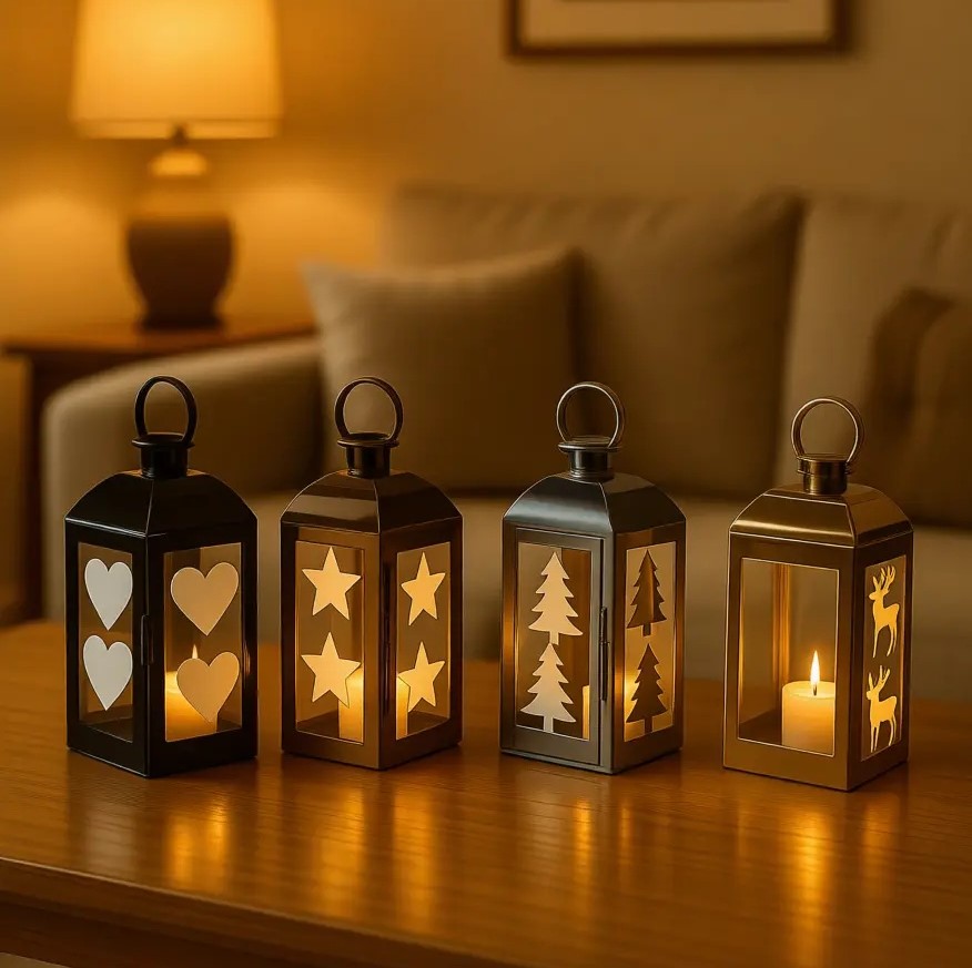 Silver Decorative Lanterns Stainless Steel Candle Lanterns  for Indoor Outdoor Events Parities and Weddings Vintage Style Hanging LampsJL070001M