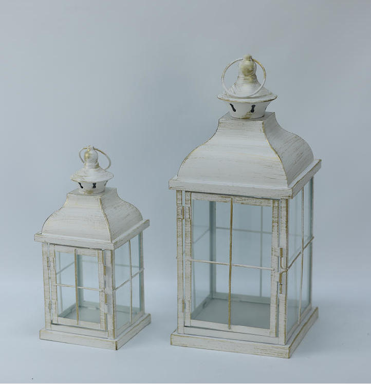 Simple European Style Iron Lantern with Clear Glass – Metal Candle Holder for Home & Garden Decor JL150033SM
