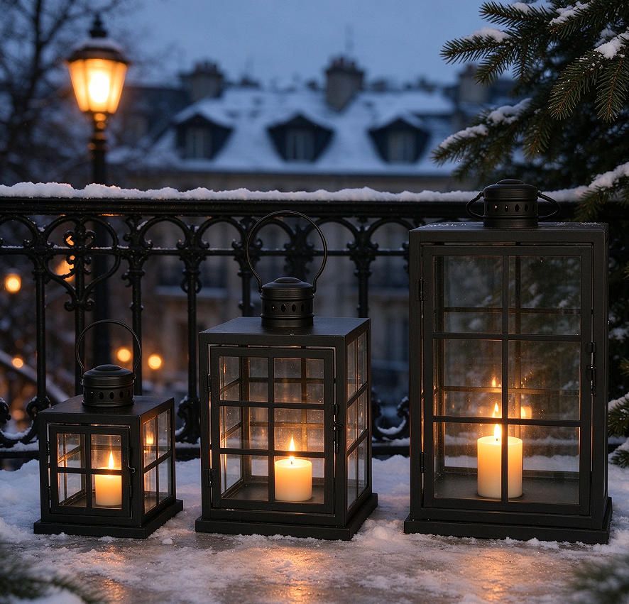 Metal Lanterns Simple European Style Iron Candle Holders with Clear Glass, For Home and Garden Decorations JL012564