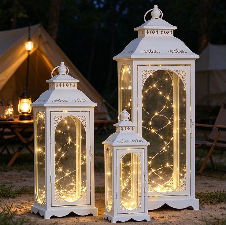 Wholesale Decoration Lantern Outdoor Garden Yard Home Decor Lantern Stand White Metal Lantern JL210049