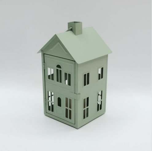 Green House Shape Metal Lantern with Tealight, Nordic Home Decor Candle Holder JL150044M